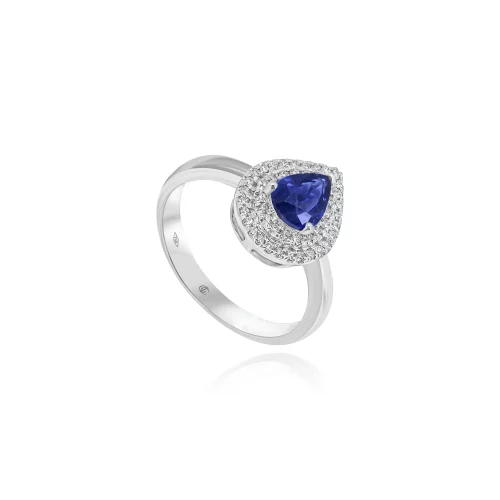 Anello con Zaffiro Goccia e Diamanti