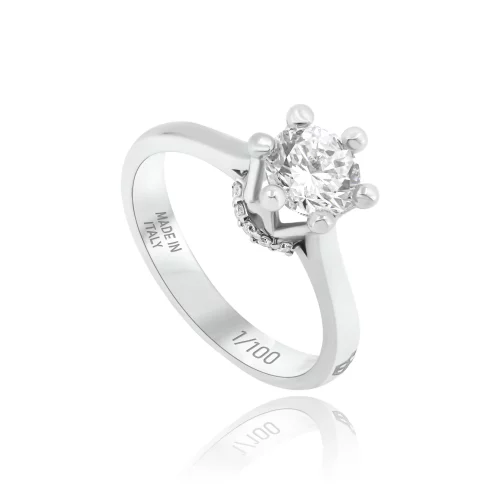 Anello Solitario Regina con Corona Diamanti
