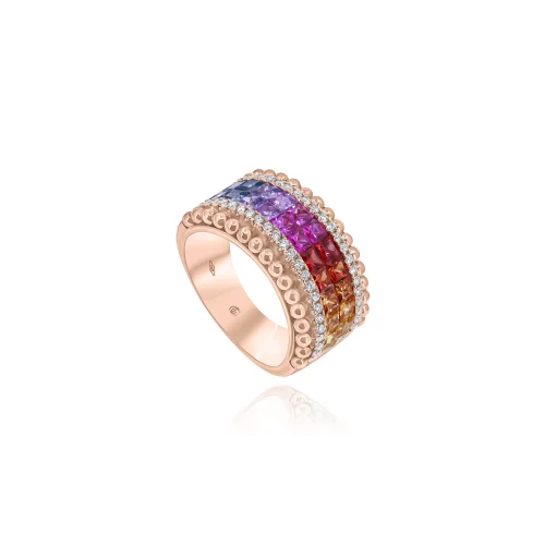 Anello Zaffiri Colorati e Diamanti