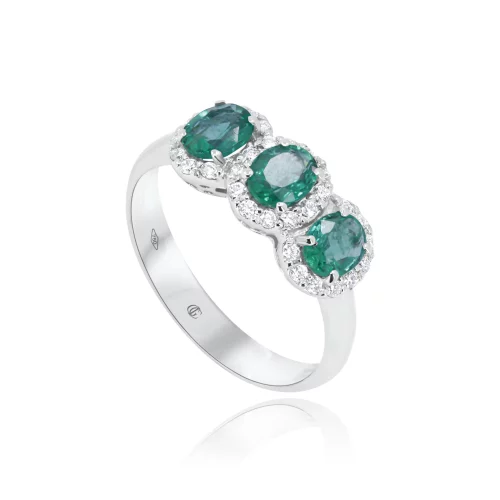 Anello Trilogy con Smeraldi e Diamanti