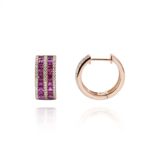 Orecchini a Cerchio con Rubini e Diamanti