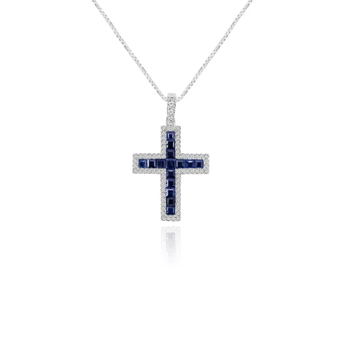 Pendente Croce con Zaffiri e Diamanti