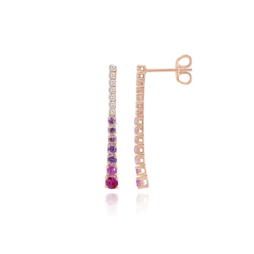 Orecchini Tennis con Rubini Rosa e Diamanti