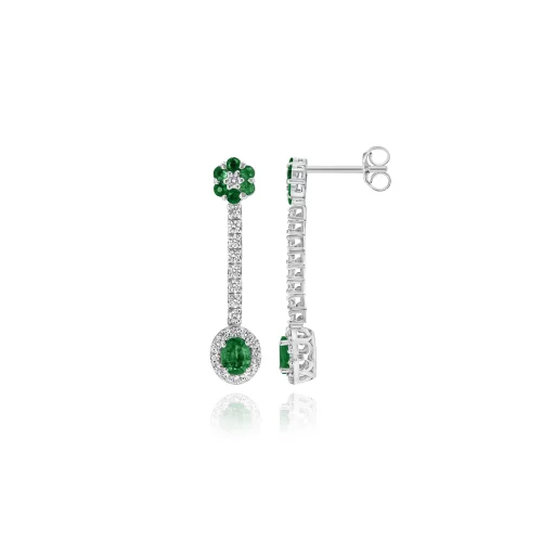 Orecchini Tennis con Smeraldi e Diamanti