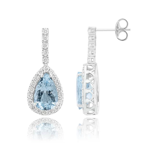 Orecchini Goccia con Acquamarina e Diamanti