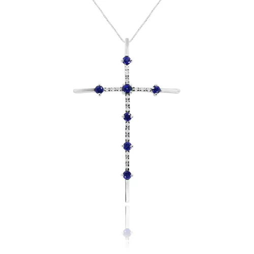 Pendente Croce con Zaffiri e Diamanti