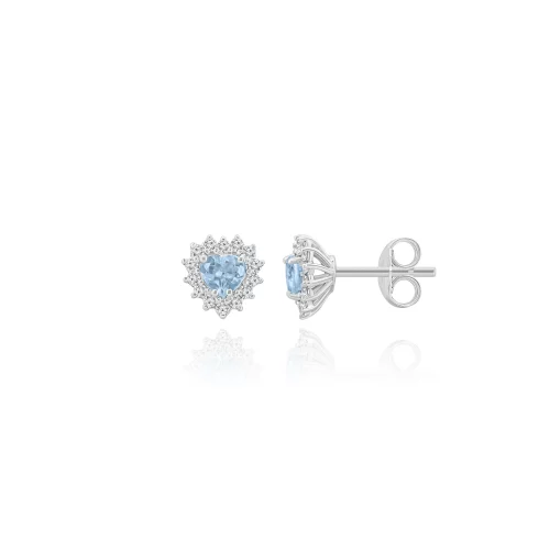 Orecchini Cuore con Topazio Azzurro e Diamanti