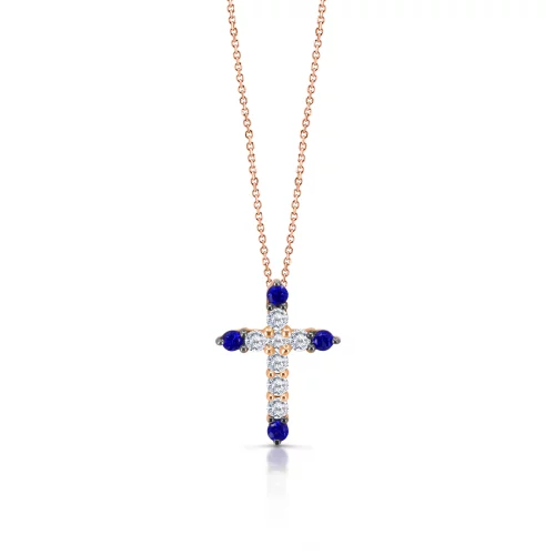 Pendente Croce con Zaffiri e Diamanti