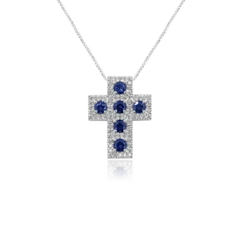 Pendente Croce con Zaffiri e Diamanti