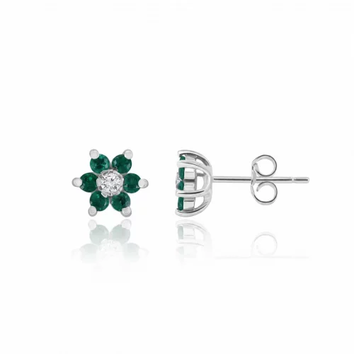 Orecchini Fiore con Smeraldi e Diamanti