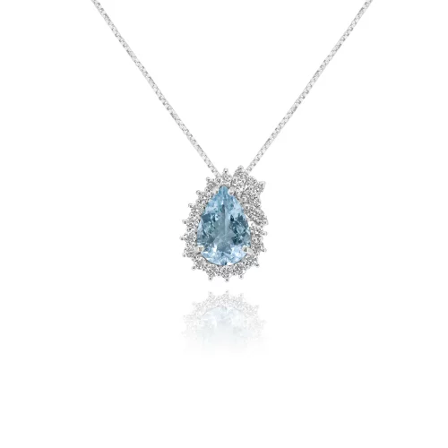 Pendente Goccia con Acquamarina e Diamanti