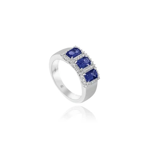 Anello Trilogy con Tanzanite e Diamanti