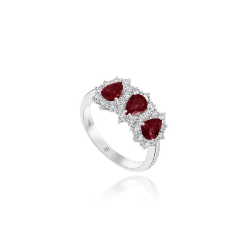 Anello Trilogy Goccia con Rubini e Diamanti