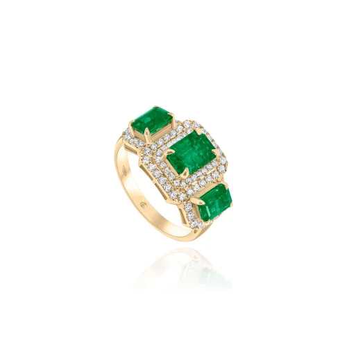 Anello Trilogy Con Smeraldi e Diamanti