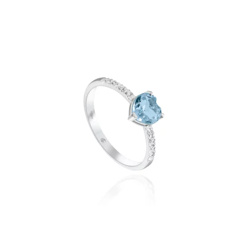 Anello Cuore con Acquamarina e Diamanti