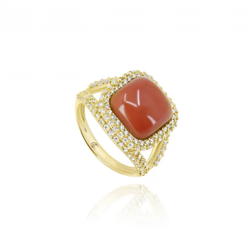 Anello con Corallo e Diamanti