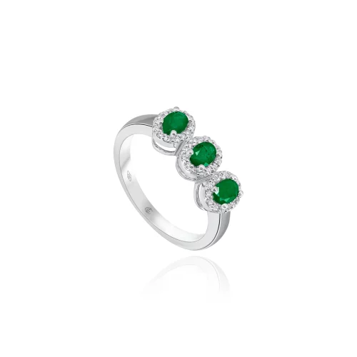 Anello Trilogy con Smeraldi e Diamanti