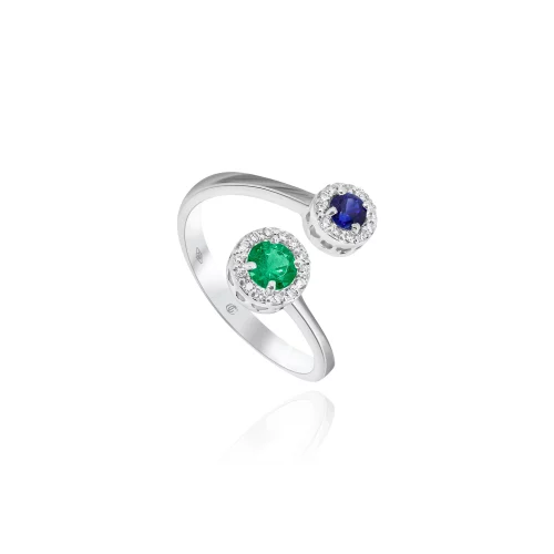 Anello Contrariè con Smeraldo, Zaffiro e Diamanti