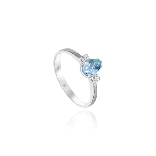 Anello Goccia con Acquamarina e Diamanti