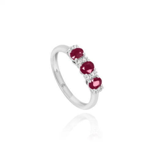 Anello Trilogy con Rubini e Diamanti