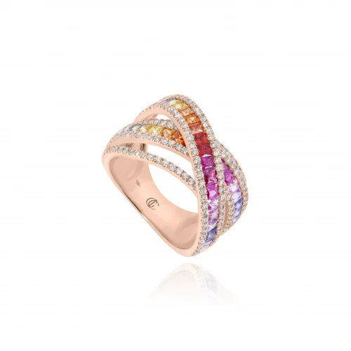 Anello con Zaffiri Multicolor e Diamanti