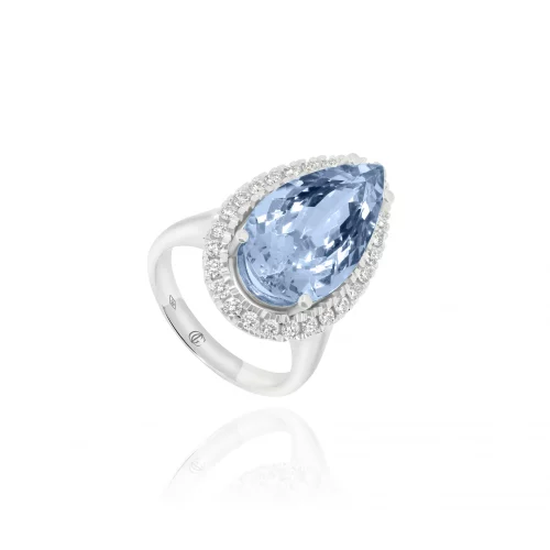 Anello Goccia con Acquamarina e Diamanti