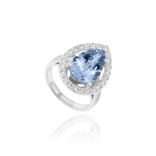 Anello Goccia con Acquamarina e Diamanti