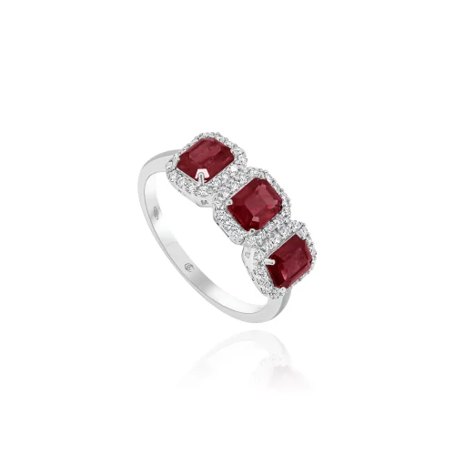 Anello Trilogy con Rubini e Diamanti