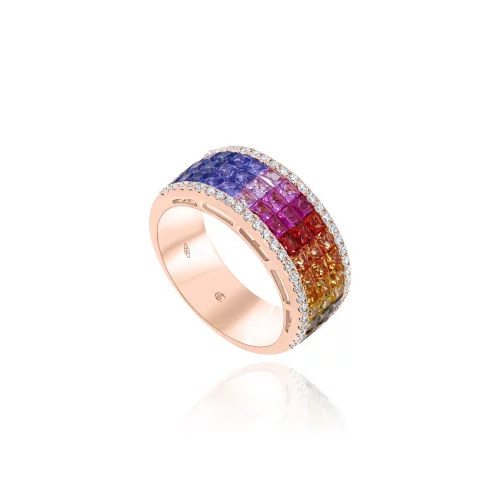 Anello con Zaffiri Multicolor e Diamanti
