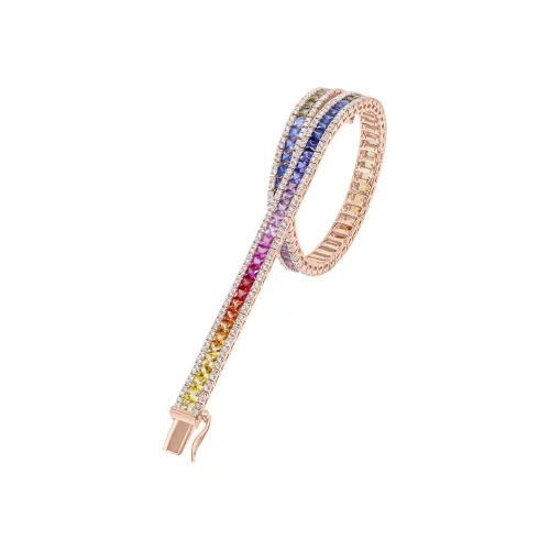 Bracciale Tennis con Zaffiri Multicolor e Diamanti